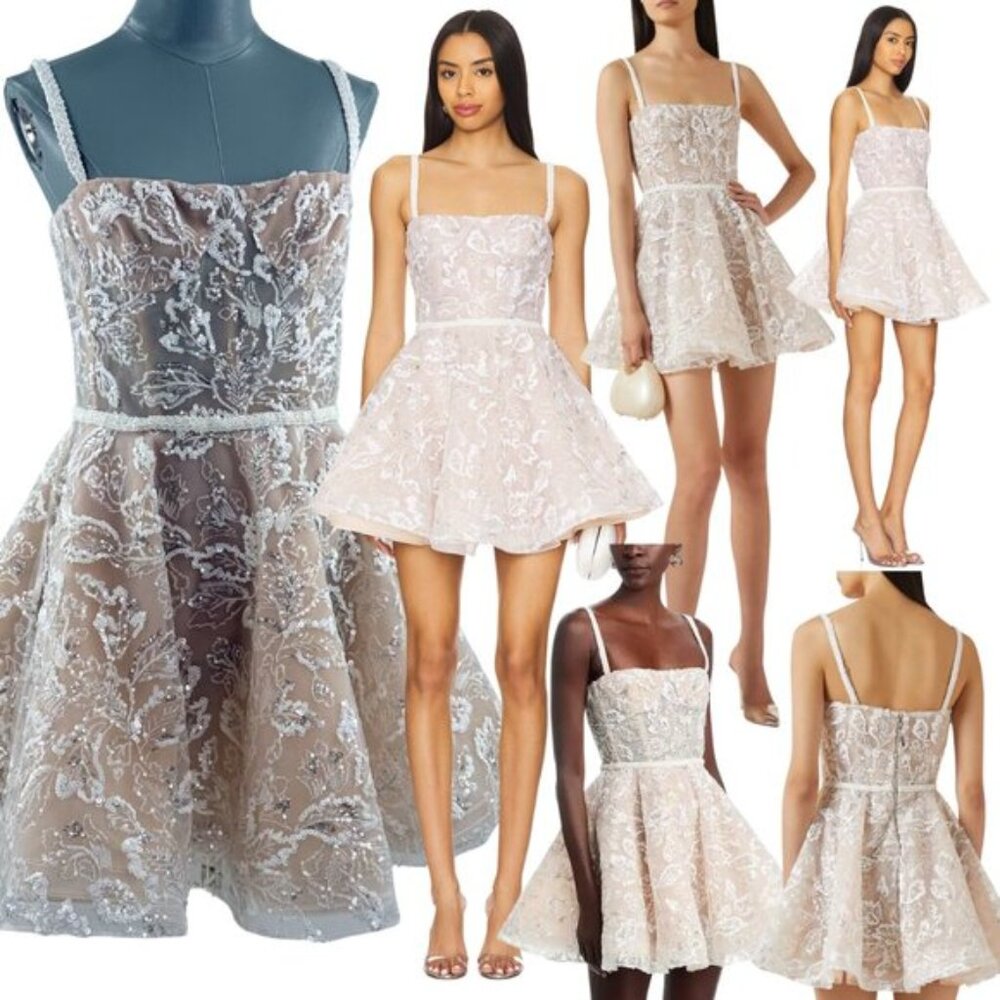 🆕 BRONX & BANCO 🧿 NWOT Midnight Bridal Sequin Mini Dress, White - Sz M US 6